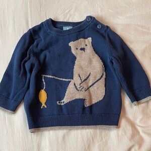 GAP Kids Dark Blue Fishing Bear Knit Sweater